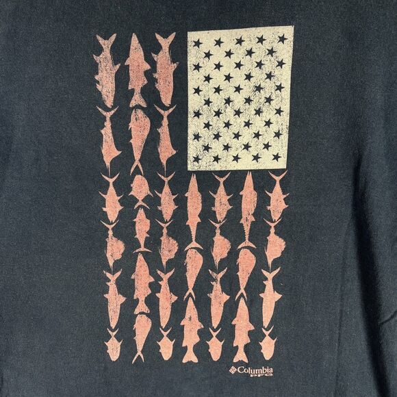 Columbia Shirt Large Mens PFG Fishing USA Flag Saltwater Short-Sleeve‎ Blue - Picture 1 of 9